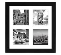 Americanflat Cadre Photo Noir 25x25 cm avec Quatre Panneaux de 10x10 cm - MDF avec Verre Résistant aux Chocs - pour Mur et Dessus de Table