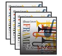 Americanflat Cadre Vinyle 32x32 cm Noir - Cadre pour Album Vinyle en Aluminium avec Verre Incassable Poli et Design Minimaliste Épuré - Montage Mural - Lot de 4