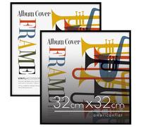 Americanflat Cadre Vinyle 32x32 cm Noir - Cadre pour Album Vinyle en Aluminium avec Verre Incassable Poli et Design Minimaliste Épuré - Montage Mural - Lot de 2