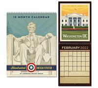 Americanflat Calendrier mural 18 mois - Août 2021 à Janvier 2023 - Design patriotisme américain - Grand format avec 50,8 x 66 cm une fois ouvert