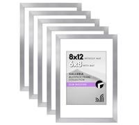 Americanflat Collection Galleria - Lot de 5 cadres photo de 15,2 x 20,3 cm avec passe-partout ou cadre de 20,3 x 30,5 cm sans passe-partout - cadre photo mural avec vitre en plexiglas poli - argenté