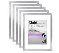 Americanflat Collection Galleria - Lot de 5 cadres photo de 21,6 x 28 cm avec passe-partout ou cadre de 30,5 x 40,6 cm sans passe-partout - cadre photo mural avec vitre en plexiglas poli - argenté