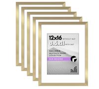 Americanflat Collection Galleria - Lot de 5 cadres photo de 21,6 x 28 cm avec passe-partout ou cadre de 30,5 x 40,6 cm sans passe-partout - cadre photo mural avec vitre en plexiglas poli - doré