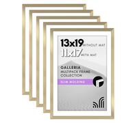 Americanflat Collection Galleria - Lot de 5 cadres photo de 28 x 43,2 cm avec passe-partout ou cadre de 33 x 48,3 cm sans passe-partout - cadre photo mural avec vitre en plexiglas poli - doré