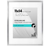 Americanflat - collection Streamline - Cadre photo fin avec verre résistant aux chocs, pour mur, s’utilise comme cadre de 28 x 25,4 cm avec passe-partout ou 28 x 35,6 cm sans passe-partout (argenté)