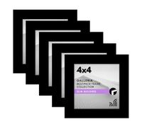 Americanflat Galleria Collection Lot de 5 cadres photo carrés en plexiglas poli à poser sur une table ou à fixer au mur, 10 x 10 cm, Noir