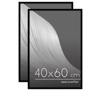 Americanflat Lot Cadre Photo 40x60 cm Noir - 2 Cadres Photo Fins avec Plexi Poli et Matériel de Suspension Intégré pour Mur - Suspension Horizontale ou Verticale