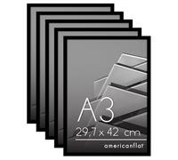 Americanflat Lot Cadre Photo A3 Noir - 5 Cadres Photo à Bordure Fine - Vitre Plexiglas Poli - Matériel de Suspension Intégré pour Mur - Suspension Horizontale ou Verticale