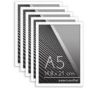 Americanflat Lot Cadre Photo A5 Blanc - 5 Cadres Photo à Bordure Fine - Vitre Antichoc - Chevalet & Matériel de Suspension Intégré pour Mur et Surface Plane - Suspension Horizontale ou Verticale