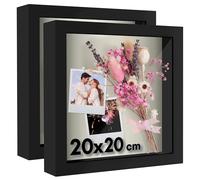 Americanflat Lot de 2 Cadres Noirs avec Dos en Lin Doux - Bois Composite avec Verre incassable - pour Mur et Table - 20,3 x 20,3 cm