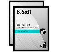 Americanflat Lot de 2 cadres photo 8,5x11 noir. Bord fin, verre incassable, suspension, chevalet int茅gr茅s. Affichage horizontal/vertical sur mur ou table.
