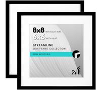 Americanflat Lot de 2 cadres photo noirs de 20,3 x 20,3 cm - Affichage de 15,2 x 15,2 cm avec passe-partout et 20,3 x 20,3 cm sans passe-partout - Cadre à bordure fine - Formats horizontaux et