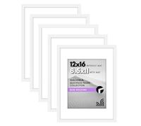 Americanflat Lot de 5 cadres photo blancs de 30,5 x 40,6 cm avec passe-partout et 30,5 x 40,6 cm sans passe-partout avec matériel de suspension en dents