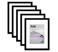 Americanflat Lot de 5 cadres photo noirs de 22,9 x 30,5 cm avec passe-partout et 22,9 x 30,5 cm sans passe-partout avec matériel de suspension en dents de scie pour un affichage horizontal et vertical