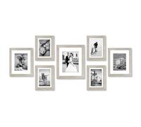 Americanflat lot de 7 Cadres Photo Bois Flotté en MDF - (1) 28x35, (2) 20x25 et (4) 12x18 cm - Décoration Murale et Collages avec Verre Résistant aux Chocs et Matériel de Suspension