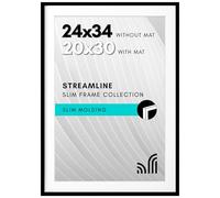 Americanflat Streamline Cadre fin pour affiche à poser au mur avec plexiglas poli, s’utilise comme cadre de 50,8 x 76,2 cm avec passe-partout ou cadre de 61 x 86,4 cm sans passe-partout, Noir