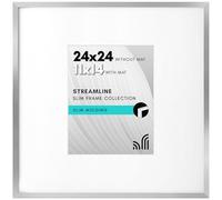 Americanflat Streamline Cadre photo carré fin à poser au mur avec plexiglas, s’utilise comme cadre de 27,9 x 35,6 cm avec passe-partout ou cadre de 61 x 61 cm sans passe-partout, Argenté