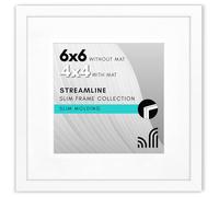 Americanflat Streamline Cadre photo carré fin avec verre résistant aux chocs, s’utilise comme cadre de 10,2 x 10,2 cm avec passe-partout ou cadre de 15,2 x 15,2 cm sans passe-partout, Blanc