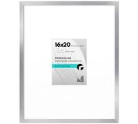 Americanflat Streamline Cadre photo fin à poser au mur avec plexiglas poli, s’utilise comme cadre de 15,2 x 20,3 cm avec passe-partout ou cadre de 40,6 x 50,8 cm sans passe-partout, Argenté