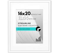 Americanflat Streamline Cadre photo fin à poser au mur avec plexiglas poli, s’utilise comme cadre de 27,9 x 35,6 cm avec passe-partout ou cadre de 40,6 x 50,8 cm sans passe-partout, Blanc