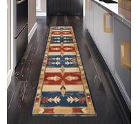 Amérindiens du Sud-Ouest Tapis de Couloir Long 60 x 180 cm, Vintage Aztèque Ethnique Tapis Cuisine Devant Evier Antidérapant Lavable, Carpet pour Salon Chambre à Coucher Descente de lit Interieur