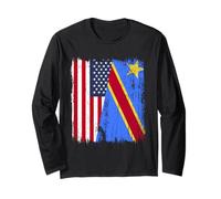 Amérique Congo Demi Drapeau American Congolese Pride Jersey Manche Longue