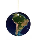 Amérique du Sud Image satellite de Noël en céramique à suspendre Ornement rond double face Arbre de Noël Décorations avec corde dorée Pendentif de Noël pour cheminée, fête de vacances, décoration de