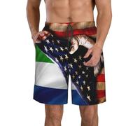 Amérique Et Sierra Leone Drapeau De La Sierra Leone Maillot De Bain Homme avec Doublure en Maille avec Poches Boardshort pour Natation Surf Short De Bain 3XL