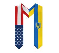 Amérique Ukraine Ukrainiens Drapeau 1 0 Étole de remise de diplôme Écharpe en satin 72" Col en V pour étudiant à l'étranger Écharpe châle pour cours d'études internationales