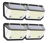 AmeriTop Lot de 4 Lampes Solaires avec Détecteur de Mouvement, Lumière de Sécurité Extérieure avec Détection à 8M et Angle de 300°, IP65 Étanche, Lampe Murale pour Porche, Patio, Garage et Escaliers
