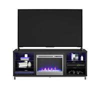 Ameriwood Home Meuble TV avec cheminée Lumina, chêne Noir, pouvant accueillir des téléviseurs jusqu'à 70 Pouces, Meuble multimédia Moderne avec éclairage LED RGB