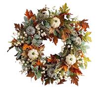 Amesor Couronne Automne - 45cm Citrouille d'automne pour Porte D'entrée | GuirlanFeuille d'automne Citrouille avec des Baies Feuilles D'érable À La Citrouille | pour Halloween