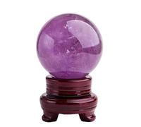 Amethyst Crystal Ball with Wood Stand Rare Purple Power Stone for, Scrying, Feng Shui, Home Decoration Hand-Made,Diameter0.8