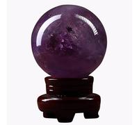 Amethyst Crystal Sphere, Purple Stone Ball with Wooden Stand, Decorative Ornament for Feng Shui, Hand-Made,3CM