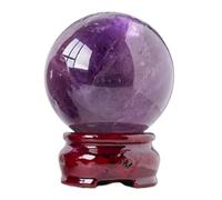 Amethyst Sphere with Wooden Stand for Home Decor, Rock Quartz Crystal Ball or Fengshui, Divination,Office Desk Ornamen,40~45mm