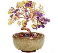 Améthyste naturelle pour arbre à monnaie en cristal, décoration faite à la main conçue pour le placement de bureau et l'expression symbolique de la richesse (jaune et violet)