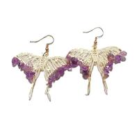 Améthyste Pierre papillon boucles d'oreilles, en métal évidés ligne en forme de papillon boucles d'oreilles, 18K plaqué or personnalisé boucles d'oreilles, boucles d'oreilles simples et polyvalentes,