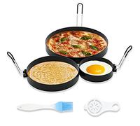 Ameupin Lot de 3 anneaux à œufs de 8,9 cm pour poêle à frire, anneaux à crêpes de 15,2 cm, anneaux à omelette de 20,3 cm en acier inoxydable antiadhésif avec brosse à huile et séparateur d'œufs)