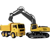 Amewi Kit 2 en 1 avec Pelleteuse à chaîne et Camion Benne basculante 1:18 RTR télécommandé RC Enfants à partir de 6 Ans