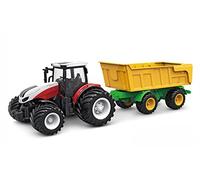 Amewi 22600 Tracteur RC avec remorque basculante, lumière et Son, 1:24 RTR avec télécommande, Batterie, câble de Charge, Rouge et Blanc