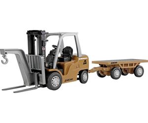 Amewi 22745 Modèle réduit de véhicule de construction MINI chariot élévateur en métal, avec remorque, proportionnel à 8 canaux