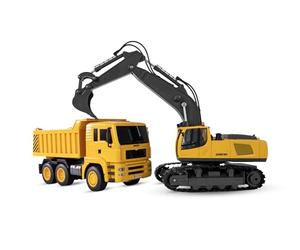 Amewi Kit 2 en 1 avec Pelleteuse à chaîne et Camion Benne basculante 1:18 RTR télécommandé RC Enfants à partir de 6 Ans