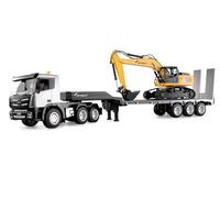 Amewi Kit Camion 2 en 1 avec Camion Bas et Pelleteuse 1:24 RTR télécommandé RC Chantier Enfant 8 Ans, Anthracite/Noir/Jaune