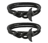 Amexo 2 pièces Bracelet homme, 1 paire bracelet tressé homme noir, Simple décontracté bracelet couple Tressé Réglable pour vie quotidienne et à l'extérieur (queue de baleine)