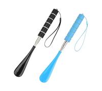 Amexo 2 Pièces Chausse Pied Long Telescopique, Chausse Pied Metal 30-71cm Chausse-pied Rétractable Chausse-pied Extensible avec Poignée Antidérapante et Cordon pour Hommes Enfants Seniors (Noir, Bleu)