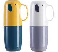 Amexo 2 Pièces Etui à Brosse à Dents de Voyage avec Poignée Gobelet à Brosse à Dents en Forme de Éléphant pour Enfants Porte-Brosse à Dents Portable pour Famille Camping Voyages (Gris + Jaune)