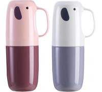 Amexo 2 Pièces Etui à Brosse à Dents de Voyage avec Poignée Gobelet à Brosse à Dents en Forme de Éléphant pour Enfants Porte-Brosse à Dents Portable pour Famille Camping Voyages (Gris + Violet)