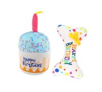 Amexo 2 pièces Jouet d'anniversaire en Peluche pour Chien, Intéressant Durable Gateau Anniversaire Chien Doux et Confortable, Peluche couineur en Forme de gâteau pour Chien