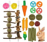 Amexo 21 pièces Jouet Lapin, Jouets à mâcher pour Dentition des Petits Animaux pour Nettoyage des Dents, matériaux naturels Jouets de Dentition pour Lapins Chinchillas Cobayes et Autres Rongeurs