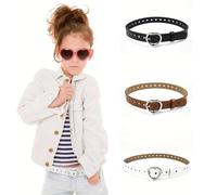 Amexo 3 Pièces Ceinture enfant fille, Ceinture pour filles en cuir PU Avec argenté boucle en forme de coeur, Réglables ceinture fille Convient aux filles de 6 à 12 ans pour jeans robes et vestes